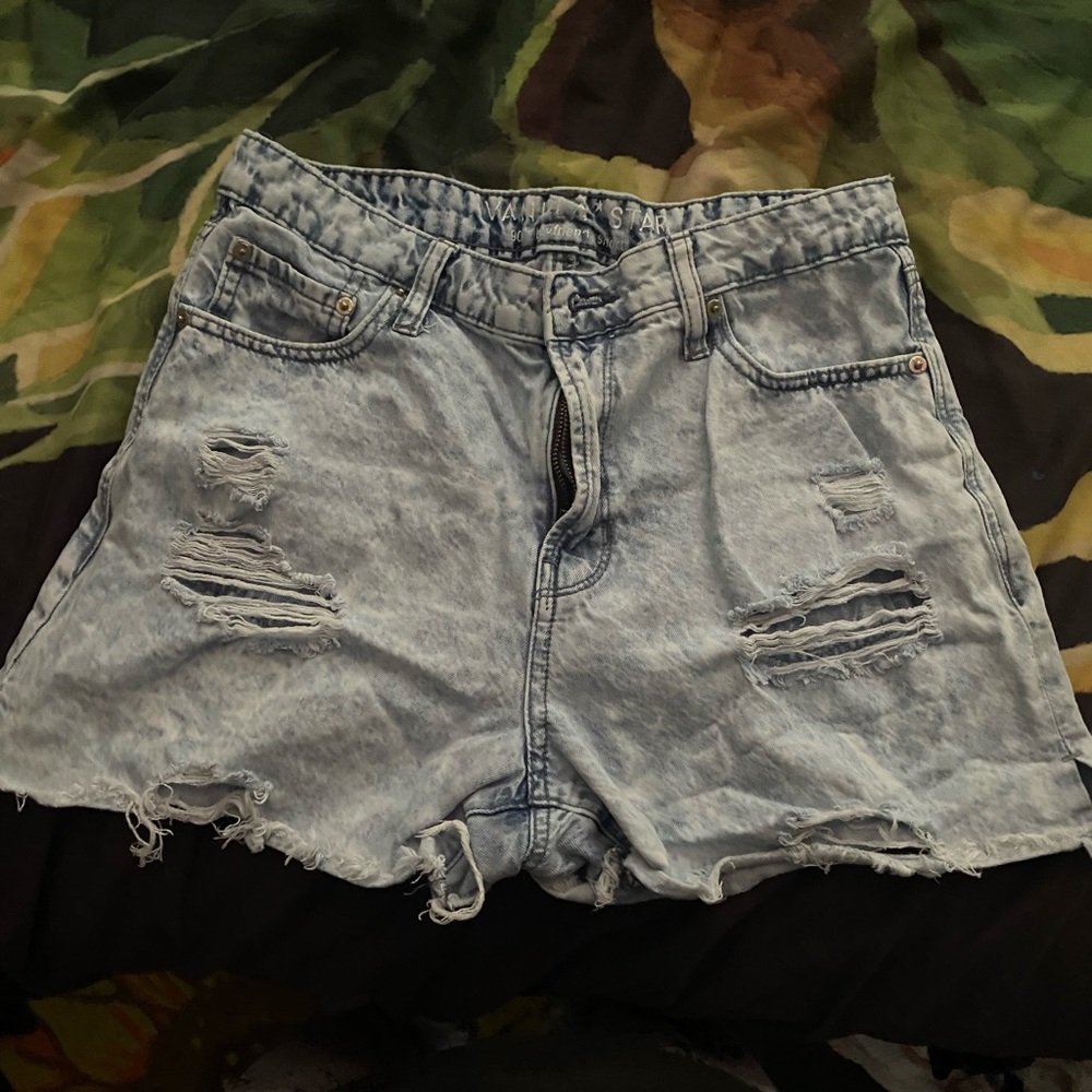 washed out ripped jean shorts